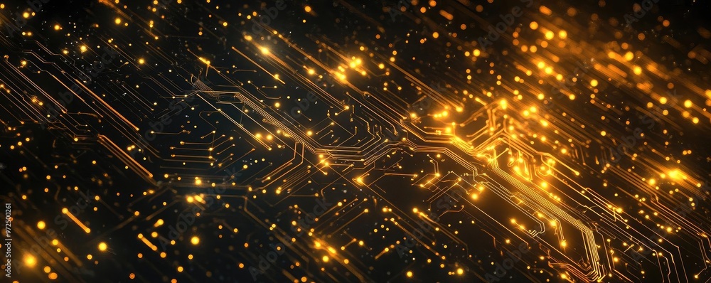 Poster abstract digital circuit with glowing lights, representing technology and innovation in a high-tech 
