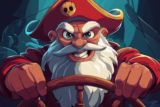 A generative artwork depicting a boat commander for a children's book