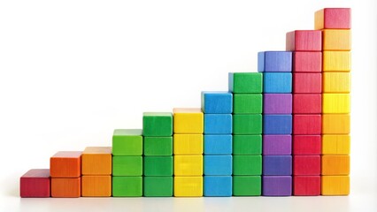 Fototapeta premium Colorful blocks stacked harmoniously on a white background, their gradual ascent a symbol of steady progress,