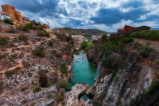 Aerial view of Bolbaite natural pool, Bolbaite, Valencia, Spain
