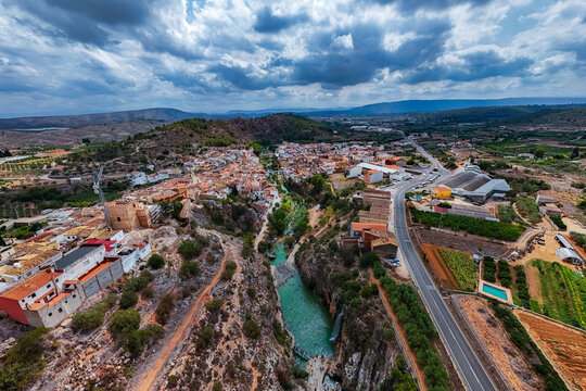 Aerial view of Bolbaite natural pool, Bolbaite, Valencia, Spain