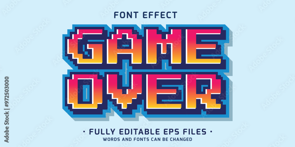 Fototapete vintage arcade game 3d style text effect in vibrant color and game over text
