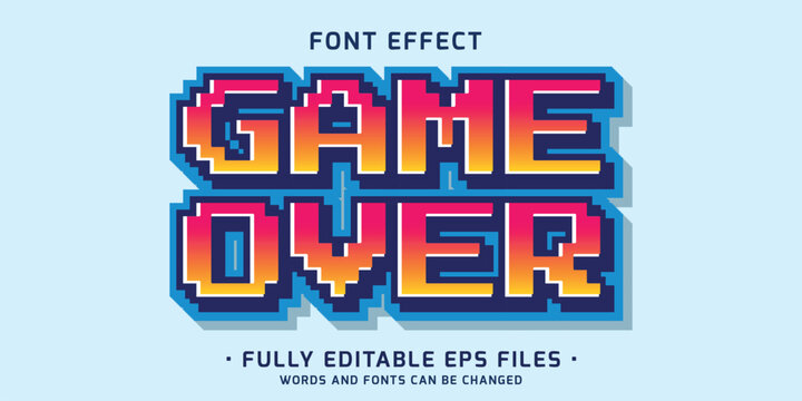 vintage arcade game 3d style text effect in vibrant color and game over text