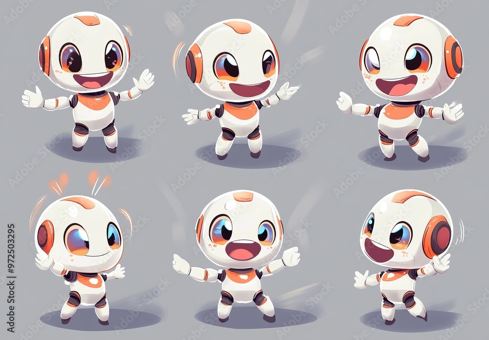 Poster modern illustration robot retro character style with robotic characters. robotic cyborg digital ai c