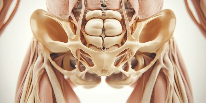 Human pelvic bone and muscle anatomy.