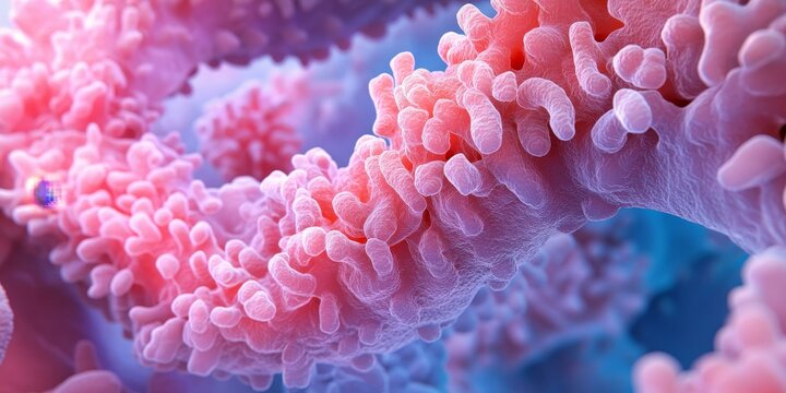 Pink and blue abstract cellular structure.