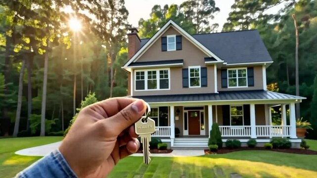 Realtor holding a house key. New beginnings, homeownership, and the dreams tied to acquiring a new home. Real estate concept