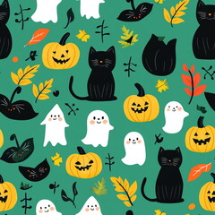 Colorful Halloween Pattern with Autumn Vibes
