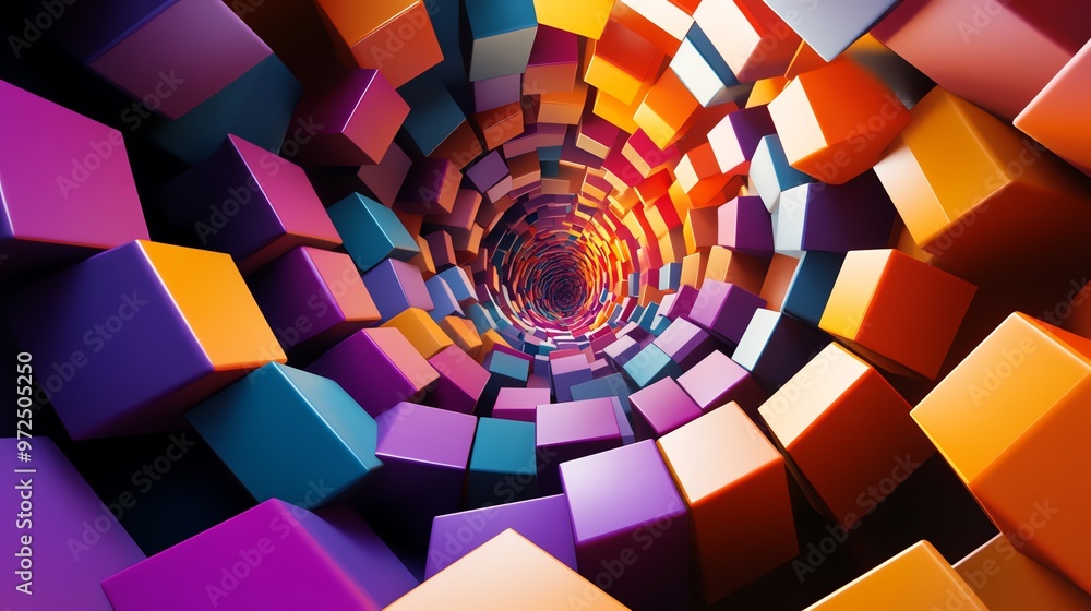 Poster abstract colorful cubes form a tunnel leading to an unknown destination.