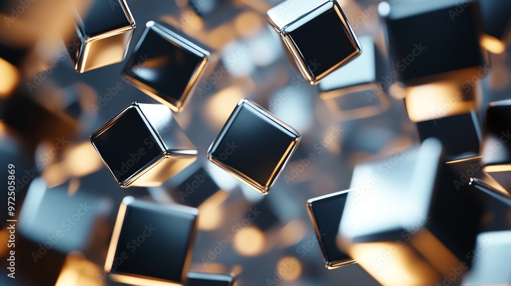 Poster abstract background of silver cubes floating in the air.