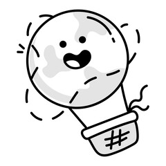 Hot balloon icon in doodle styleBallooning, adventure, aerostat, travel, tour, tourism, ride, global, mascot, doodle, drawing, sketchy, vector, icon