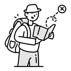Lost traveller icon in drawing style 

