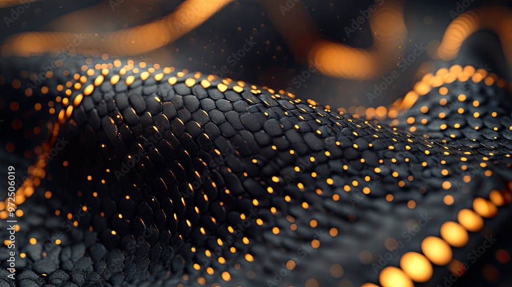 Wall mural 3d render abstract background with interlace3d net golden and black snakes metallic scales texture