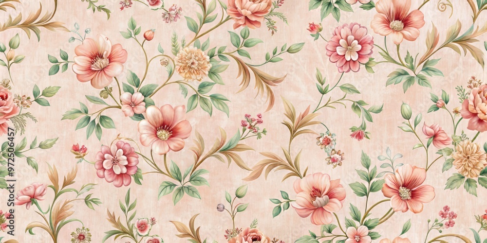Poster elegant florals unfurl on a serene light pink backdrop, characterized by subtle texture and depth on