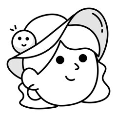 A woman wearing summer hat, doodle style icon
