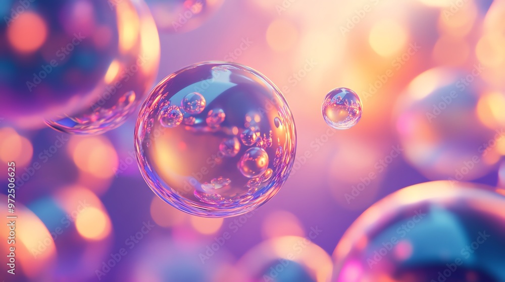 Poster abstract background with iridescent bubbles.