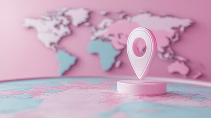 Obraz premium Stylish map pin marker on a vibrant world map, showcasing global connectivity and travel ideas for modern explorers.