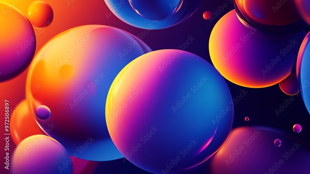 Poster abstract background with colorful spheres and a dark background.