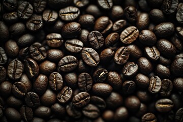 Fototapeta premium Close up pile of coffee beans with selective focus 