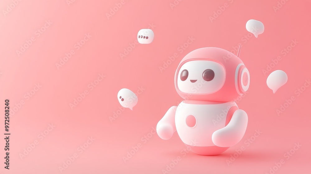 Poster bot character pointing at speech bubbles and taking notes - modern illustration of a black robot pos