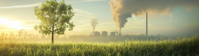 Hope Springs Eternal A Single Tree Against a Smog-Filled Sky.