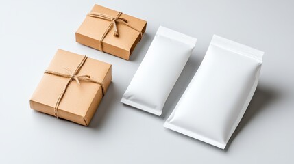 Obraz premium Kraft Paper Box and White Packaging Mockup