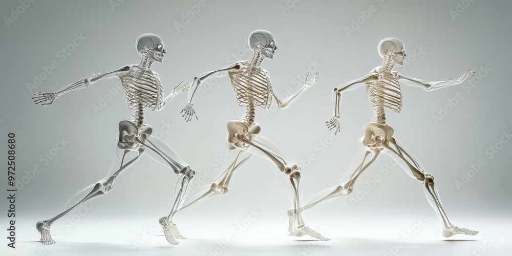 Poster three skeletons running in a race.