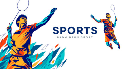 vector illustration of a badminton athlete with a jumping smash action. colored silhouette style design, grunge. badminton national sports day celebration design concept. national sports day. Not AI
