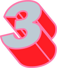 Retro Comic Style Alphabet Bold Vector Number 3 in Pink and Red