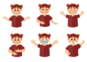 set or bundle of cute child facial expression emoji emoticons