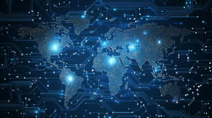 Obraz premium digital world map with code, digital background technology graphic world map abstract illustration concept.