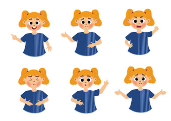 set or bundle of cute child facial expression emoji emoticons