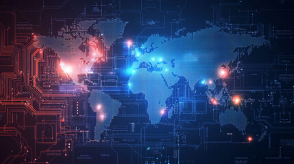 Obraz premium digital world map with code, digital background technology graphic world map abstract illustration concept.