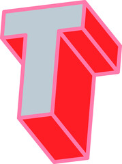 Retro Comic Style Alphabet Bold Vector Letter T in Pink and Red