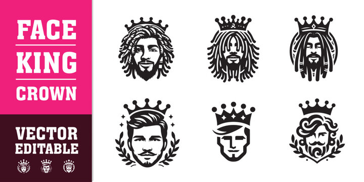 male face king crown dreadlocks curly hair vector illustration