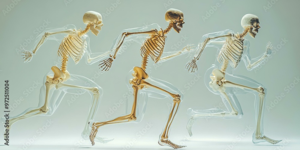 Poster Three transparent skeletons running in sequence.