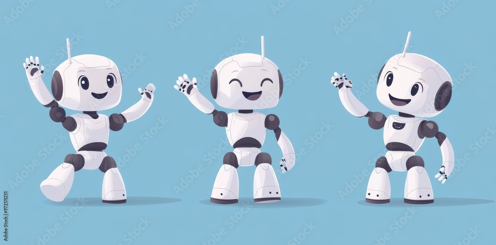Poster chatbot, neural network, ai servers and robots technology. set of cute robot ai characters.