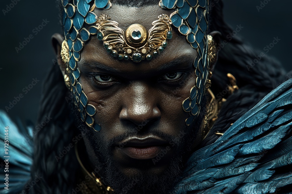 Poster a myth creature fantasy character from a video game made up of anthropomorphic features
