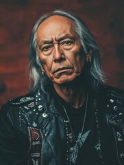 Fototapeta premium Old Latino Man with Blond Straight Hair Vintage Illustration. Punk Subculture aesthetics. DIY fashion. Ai based illustration.