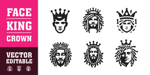 male face king crown dreadlocks curly hair vector illustration