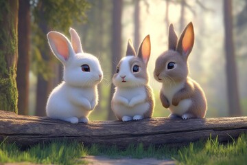 An illustration of cute cartoon rabbits looking up, generated by AI