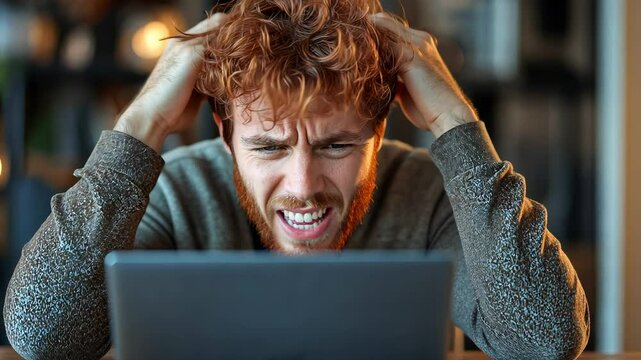 desperate man in front of a computer