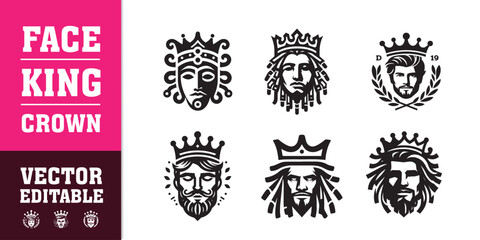 male face king crown dreadlocks curly hair vector illustration