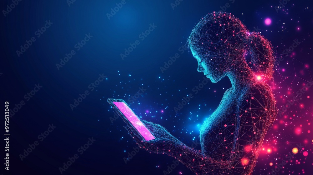 Poster concept of stock and technology innovation in the modern business world. abstract low poly wireframe