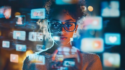 Social Media visuals related to social media engagement, the spread of misinformation on social media, the dissemination of false information and its consequences on society.