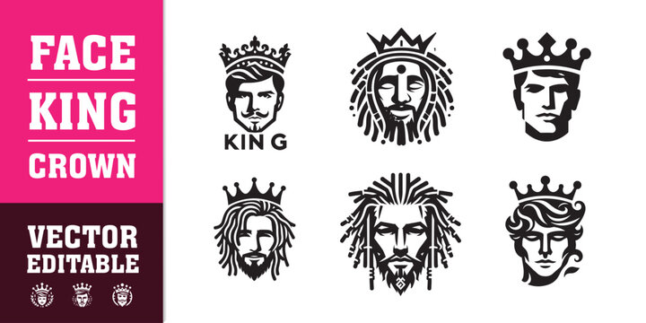 male face king crown dreadlocks curly hair vector illustration