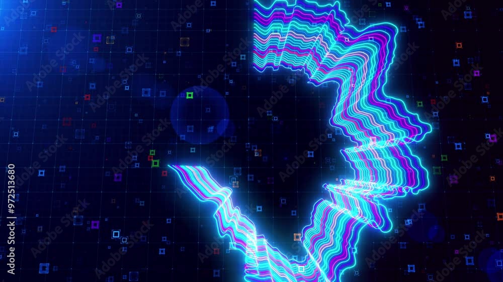 Poster motion view of bosnia and herzegovina map outlined with neon lines, dynamically glowing on a futuris