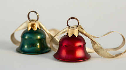 Christmas Bells Ornament with Ribbon on White Background