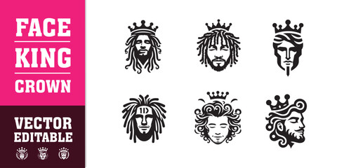 Obraz premium male face king crown dreadlocks curly hair vector illustration