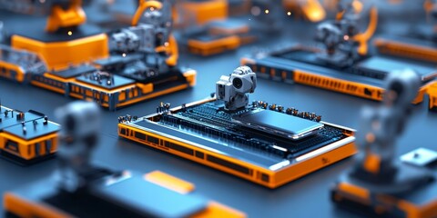 Futuristic technology, robot, and circuit board.